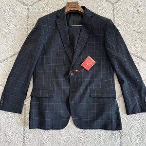 NWT Vincenzi Men's Black Checkered Wool Suit Jacket and Pants 44/38R